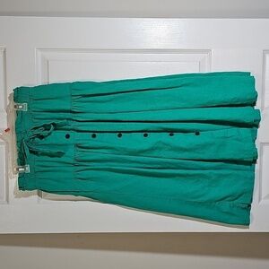 Universal Thread Elastic Tie Waist Button-Front Midi Skirt Green Linen Size S